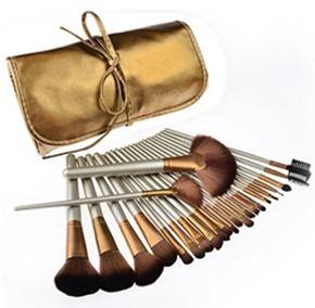 Tribecca 24pcs Makeup Brush Set 24 Professional Makeup Brushes Kit Golden Beige Wooden Handle With Leather Pouch