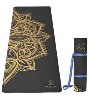Wiselife Printed Yoga Mat Yoga Strap TPE Material 6mm Extra Thick Extra Long Wide
