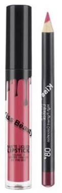 Kiss Beauty Matte Liquid Lipgloss Lipstick And Lip Liner Shade 8 
