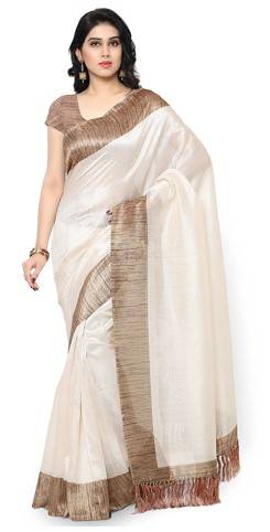 Rajnandini Women S Tussar Art Silk Saree Joplnb3002 Off White Free Size 
