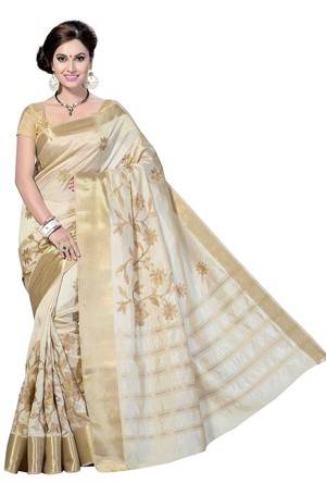 Rani Saahiba Art Silk Saree With Blouse Piece SKR1079 Off White One Size 