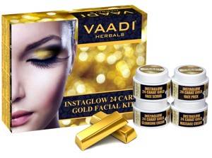 Vaadi Herbals Gold Facial Kit 24 Carat Gold Leaves Marigold Wheatgerm Oil And Lemon Peel Extract 70gm